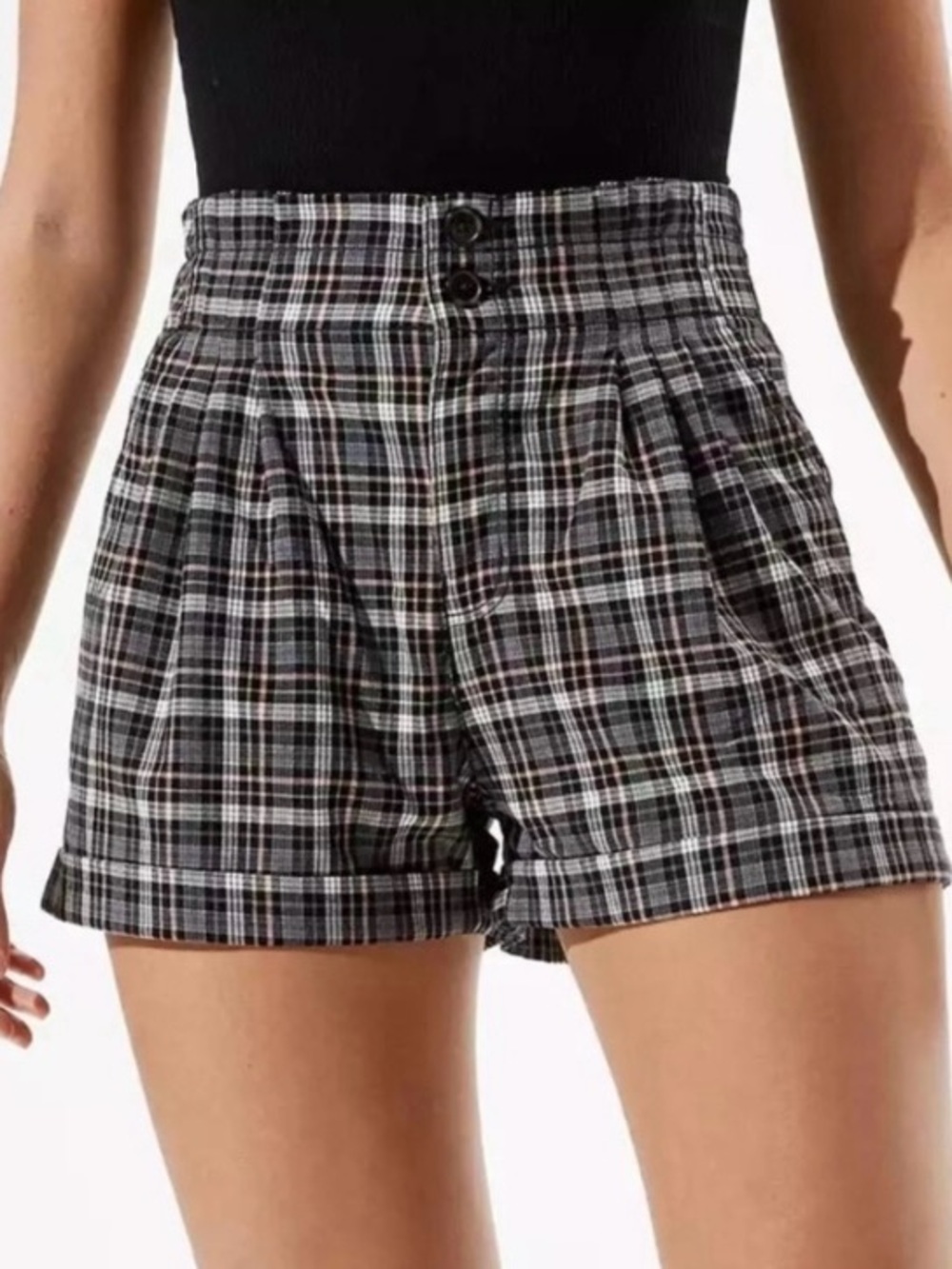 American Eagle Outfitters Black & White Plaid High-Rise Shorts Women’s Size 2